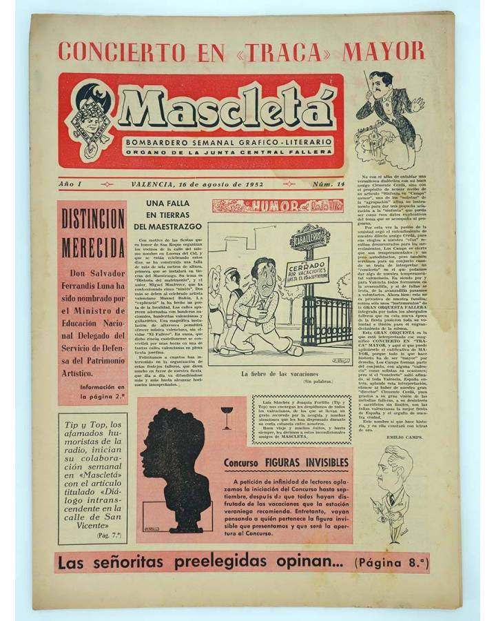 Cubierta de MASCLETA BOMBARDERO SEMANAL GRÁFICO LITERARIO 14. 16 Ago 1952 (Vvaa) Guerri 1952