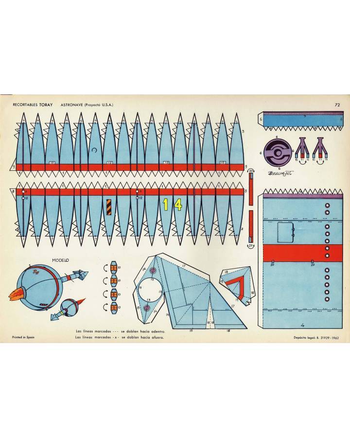 Cubierta de RECORTABLES TORAY GRUPO 5º COHETES Y ASTRONAVES 72. ASTRONAVE 2 PROYECTO USA (Beaumont) Toray 1962