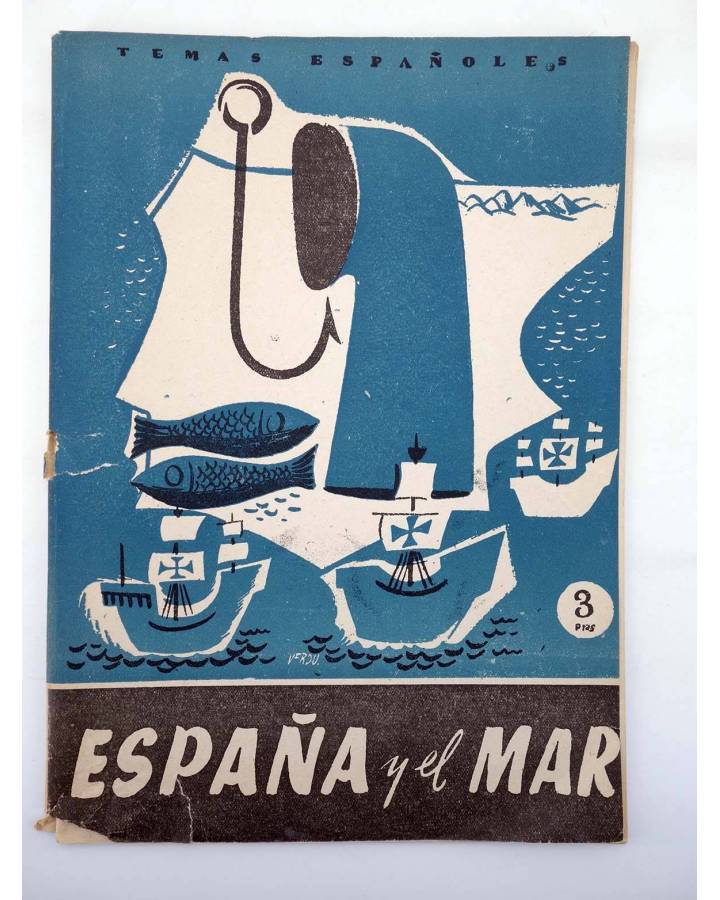 Cubierta de TEMAS ESPAÑOLES 218. ESPAÑA Y EL MAR (Domingo Manfredi Cano) Publicaciones Españolas 1959