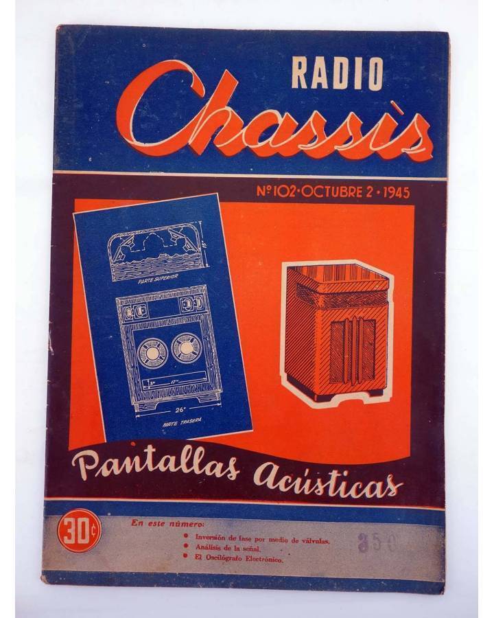 Cubierta de REVISTA RADIO CHASSIS 102. PANTALLAS ACÚSTICAS (Vvaa) Radio Chassis 1945