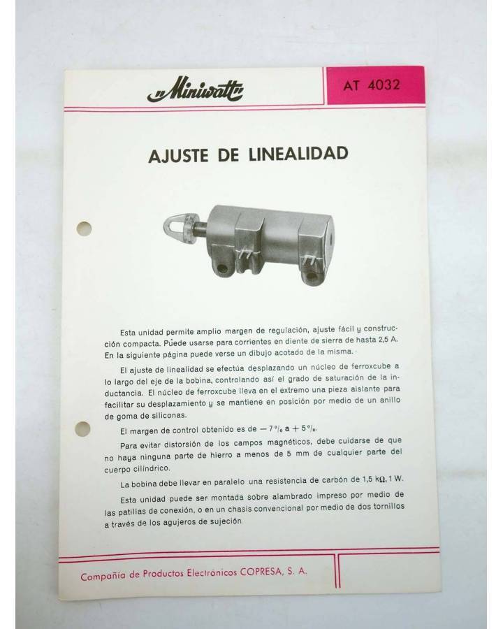 Cubierta de MINIWATT. FICHA AT 4032 AJUSTE DE LINEALIDAD (No Acreditado) Copresa 1950