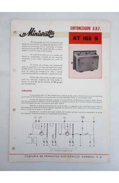 Cubierta de MINIWATT. SINTONIZADOR UHF AT 165 S. DIPTICO. 4 PÁGS (No Acreditado) Copresa 1950