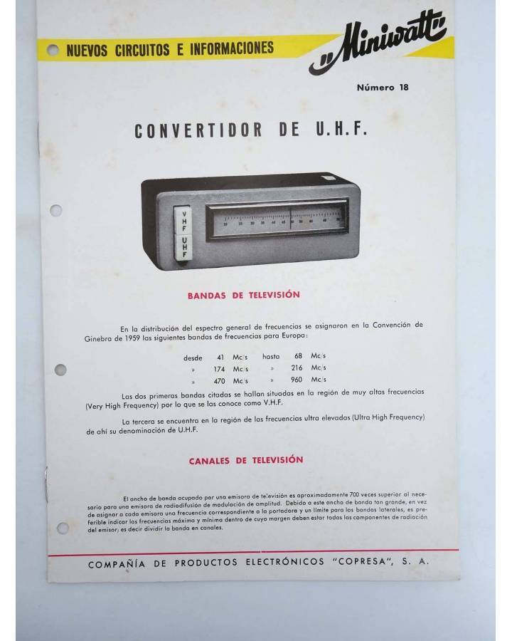 Cubierta de MINIWATT NUEVOS CIRCUITOS E INFORMACIONES 18. CONVERTIDOR DE UHF (No Acreditado) Copresa 1965