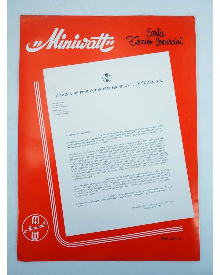 Cubierta de MINIWATT CARTA TÉCNICO COMERCIAL 1965 Nº 6. DÍPTICO. ILUSTRADO (No Acreditado) Copresa 1965