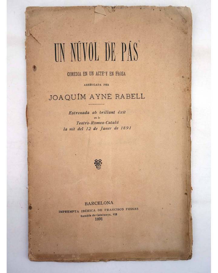 Cubierta de UN NÚVOL DE PÁS (Joaquím Ayné Rabell) Francisco Fossas 1891