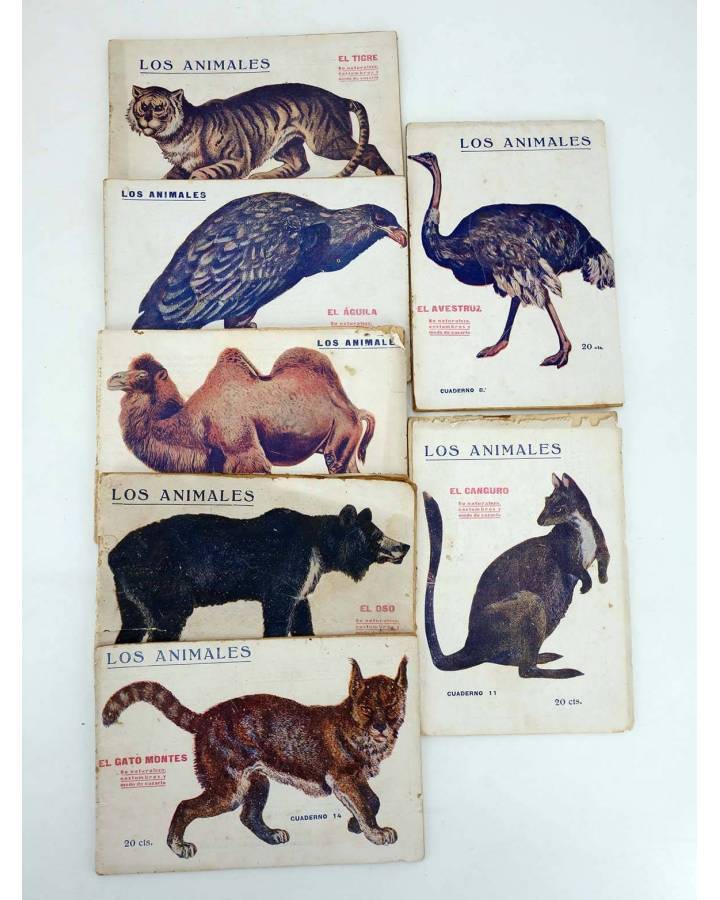 Cubierta de LOS ANIMALES 4 5 7 8 9 14. LOTE DE 7. GATO MONTÉS ÁGUILA TIGRE OSO CANGURO… (Vvaa) Prensa Popular 1919