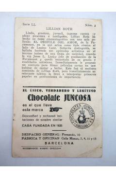 Contracubierta de FOTOCROMO ACTRICES Y ACTORES SERIE LL N.º 3. LILLIAN ROTH (No Acreditado) Chocolates E. Juncosa 1930