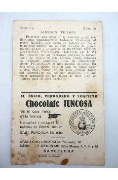 Contracubierta de FOTOCROMO ACTRICES Y ACTORES SERIE LL N.º 19. JAMESON THOMAS (No Acreditado) Chocolates E. Juncosa 193