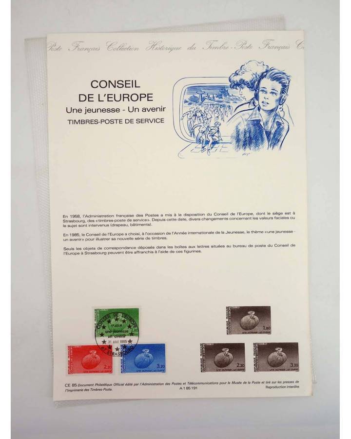 Cubierta de COLLECTION HISTORIQUE DE TIMBRE CE 85. CONSEIL DE L’EUROPE (No Acreditado) Poste Français 1985