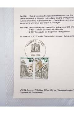 Contracubierta de COLLECTION HISTORIQUE DE TIMBRE UO-86. UNESCO (No Acreditado) Poste Français 1986