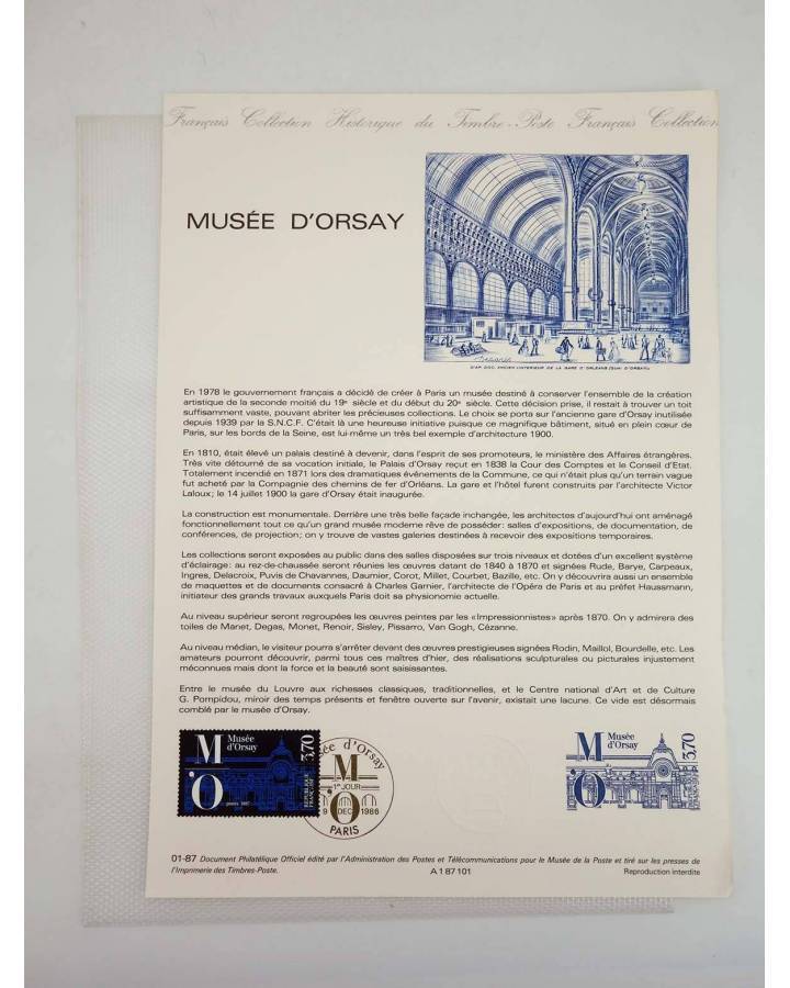 Cubierta de COLLECTION HISTORIQUE DE TIMBRE 31778. MUSÉE D’ORSAY (No Acreditado) Poste Français 1987