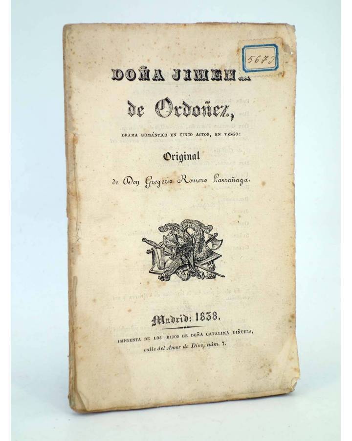 Cubierta de DOÑA JIMENA DE ORDÓÑEZ (Gregorio Romero Larrañaga) Hijos de Doña Catalina Piñuela 1838