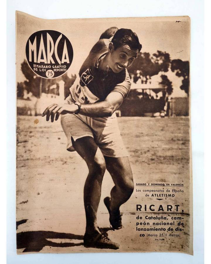 Cubierta de MARCA SEMANARIO GRÁFICO DE LOS DEPORTES 129. L LANZAMIENTO DE DISCO. 29 JULIO 1941 (Vvaa) Marca 1941