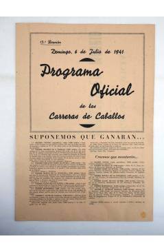 Cubierta de PROGRAMA OFICIAL DE LAS CARRERAS DE CABALLOS DÍPTICO. 6 DE JULIO  1941 (No Acreditado) No acreditada 1941