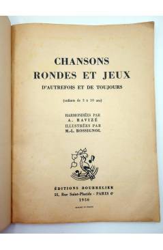 Contracubierta de CHANSONS. RONDES ET JEUX D’AUTREFOIS ET DE TOUTJOURS (A. Ravizé / M. Rossignol) Bourrelier 1950