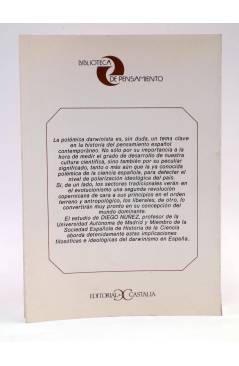 Contracubierta de EL DARWINISMO EN ESPAÑA. EDICIÓN DE DIEGO NÚÑEZ (Vvaa) Castalia 1977