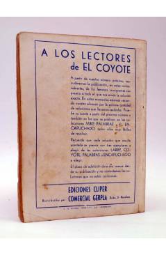 Contracubierta de EL COYOTE 55. Tres plumas negras (José Malloquí) Cliper 1947