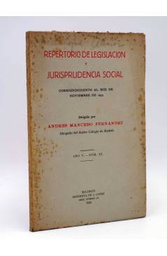 Cubierta de REPERTORIO DE LEGISLACIÓN Y JURISPRUDENCIA SOCIAL. NOVIEMBRE 1935 (Andrés Mancebo Fernández) J. López 1935