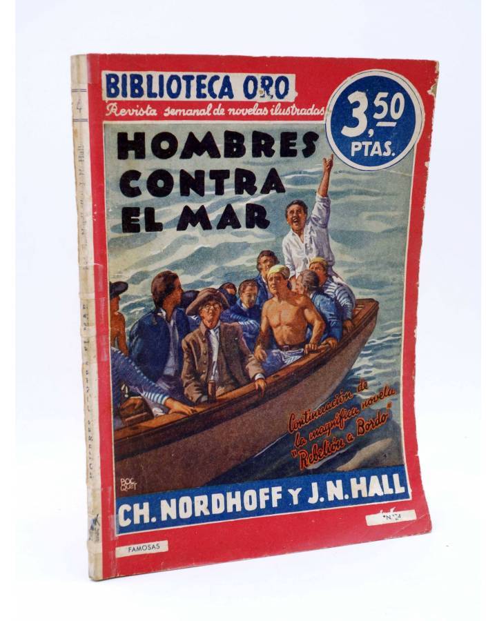 Cubierta de BIBLIOTECA ORO SERIE ROJA II 36. HOMBRES CONTRA EL MAR (Ch. Nordhoff / J.N. Hall) Molino 1941