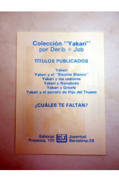 Contracubierta de YAKARI Y GRIZZLY / Y EL SECRETO DEL HIJO DEL TRUENO. TARJETA PUBLICITARIA (Derib / Job) Juventud 1985