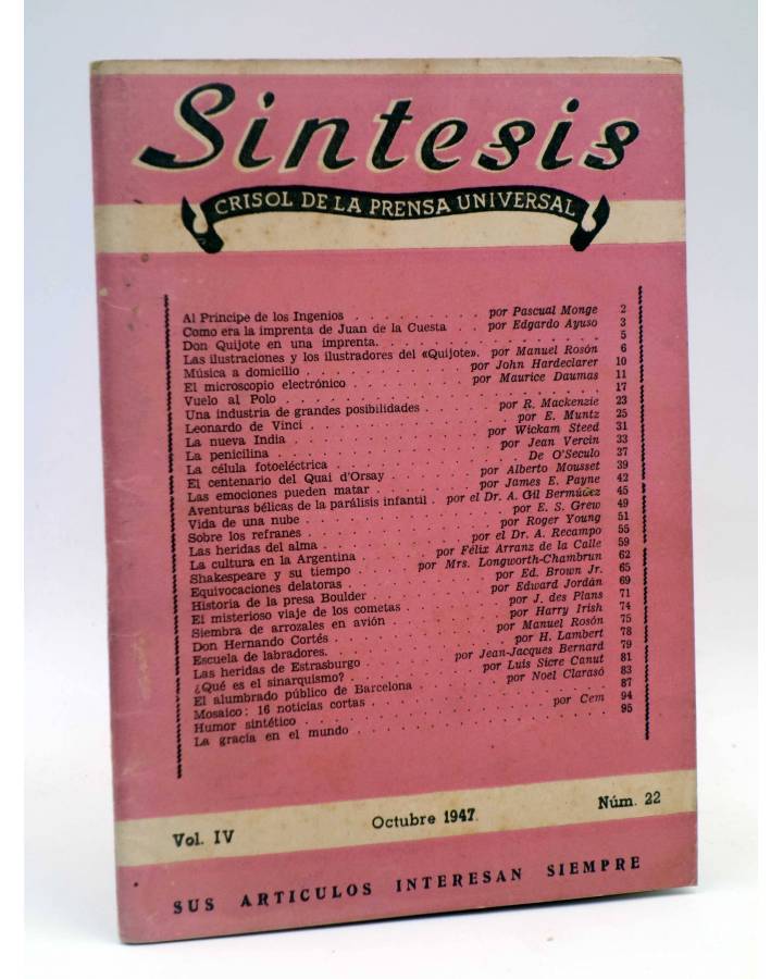 Cubierta de REVISTA SÍNTESIS. CRISOL DE LA PRENSA UNIVERSAL 22 (Vvaa) Piles 1947