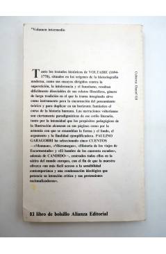 Contracubierta de CÁNDIDO Y OTROS CUENTOS (Voltaire) Alianza 1982