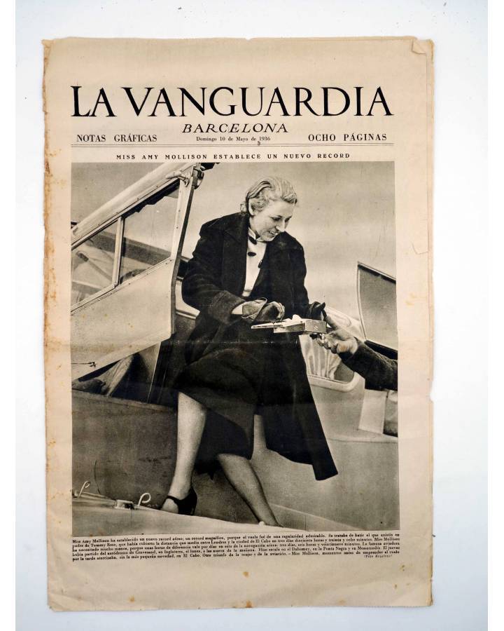 Cubierta de PERIÓDICO LA VANGUARDIA. BARCELONA. 10 MAYO 1936. NOTAS GRAFICAS 8 PÁGS. AMY MOLLISON. La Vanguardia 1936