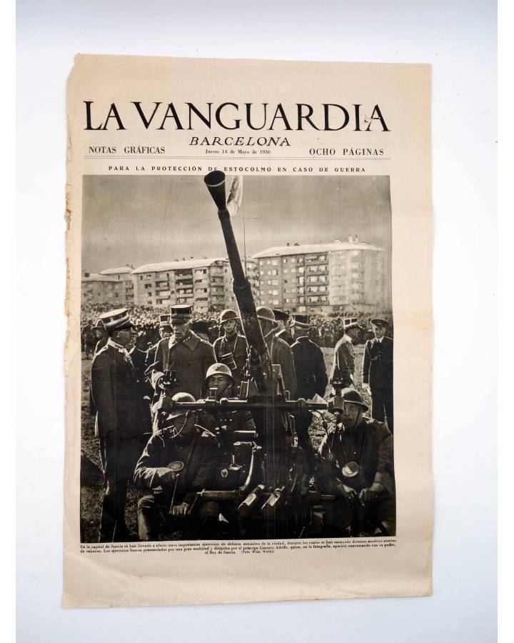 Cubierta de PERIÓDICO LA VANGUARDIA. BARCELONA. 4 MAYO 1936. NOTAS GRAFICAS 8 PÁGS. PROTECCIÓN ESTOCOLMO. La Vanguardia 