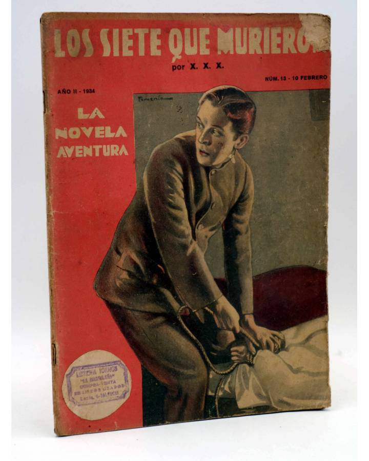 Cubierta de LA NOVELA AVENTURA 13. LOS SIETE QUE MURIERON (X.X.X.) Hymsa 1934