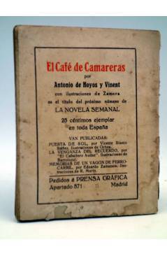 Contracubierta de LA NOVELA SEMANAL 3. MEMORIAS DE UN VAGÓN DE FERROCARRIL (Zamacois / Marín) Prensa Gráfica 1921