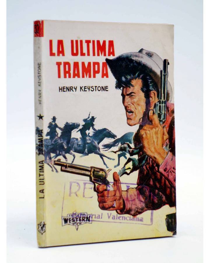 Cubierta de COLECCIÓN WESTERN 32. LA ÚLTIMA TRAMPA (Henry Keystoke) Valenciana 1962. Sello en cubierta