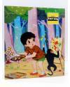 Contracubierta de PINTORES TORAY SERIE G 21. NIÑO EN EL BOSQUE CON MONO PINTOR (Antonio Ayné) Toray 1973