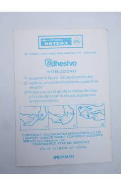 Contracubierta de 2X PEGATINA ADHESIVO SPIDERMAN. LOPEZ ESPÍ. 95x135 cm. Vértice / Calcomanías Ortega 1973