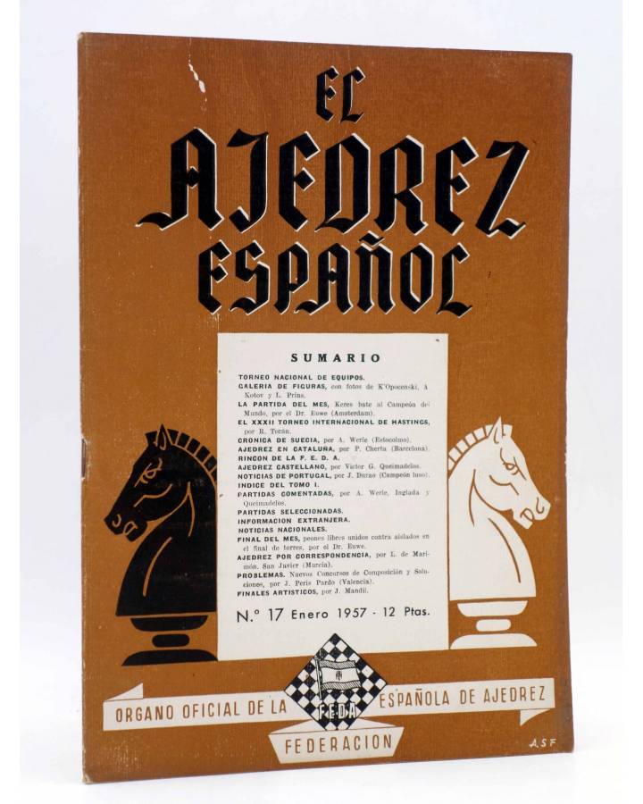 Cubierta de EL AJEDREZ ESPAÑOL AÑO III Nº 17. REVISTA MENSUAL. ENERO (Vvaa) FEDA 1957