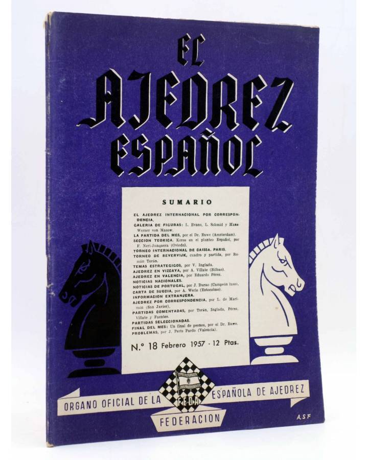 Cubierta de EL AJEDREZ ESPAÑOL AÑO III Nº 18. REVISTA MENSUAL. FEBRERO (Vvaa) FEDA 1957
