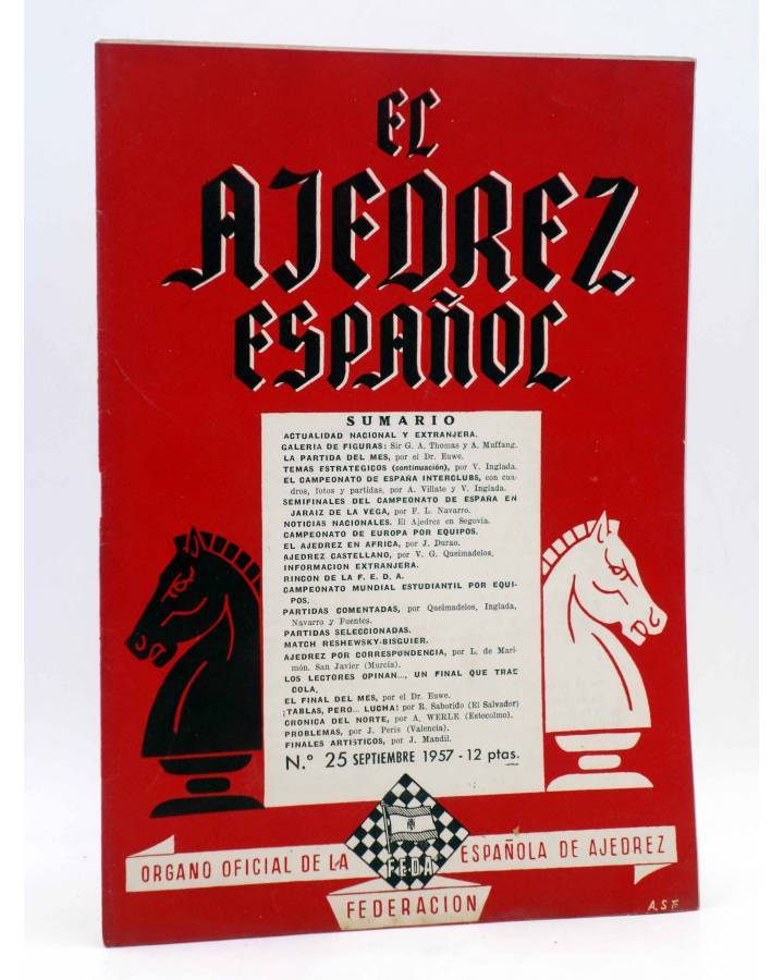 Cubierta de EL AJEDREZ ESPAÑOL AÑO III Nº 25. REVISTA MENSUAL. SEPTIEMBRE (Vvaa) FEDA 1957