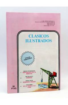 Contracubierta de CLASICOS ILUSTRADOS 4. DE LA TIERRA A LA LUNA (Julio Verne / Brocal Remohí) Valenciana 1984