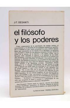 Contracubierta de LA RED DE JONAS. EL FILÓSOFO Y LOS PODERES (J. T. Desanti) Premia 1979