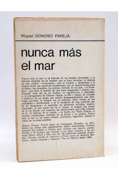 Contracubierta de LA RED DE JONAS. NUNCA MÁS EL MAR (Miguel Donoso Pareja) Premia 1981
