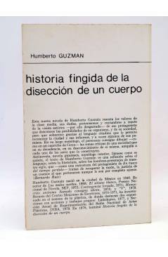 Contracubierta de LA RED DE JONAS. HISTORIA FINGIDA DE LA DISECCIÓN DE UN CUERPO (Humberto Guzman) Premia 1981