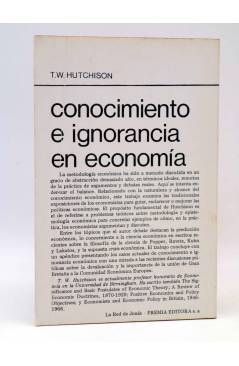 Contracubierta de LA RED DE JONAS. CONOCIMIENTO E IGNORANCIA EN ECONOMÍA (T.W. Hutchison) Premia 1979