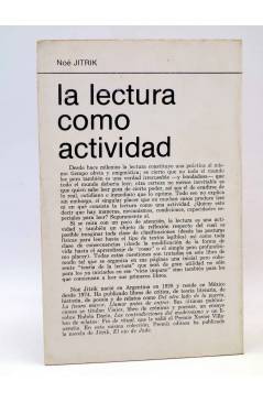 Contracubierta de LA RED DE JONAS. LA LECTURA COMO ACTIVIDAD (Noé Jitrik) Premia 1982