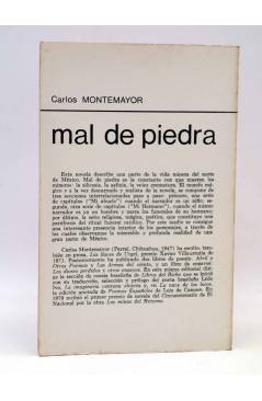 Contracubierta de LA RED DE JONAS. MAL DE PIEDRA (Carlos Montemayor) Premia 1981