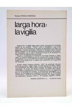 Contracubierta de LA RED DE JONAS. LARGA HORA: LA VIGILIA (Renato Prada Oropeza) Premia 1979