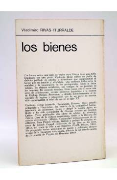 Contracubierta de LA RED DE JONAS. LOS BIENES (Vladimiro Rivas) Premia 1981