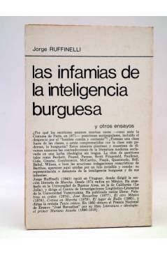 Contracubierta de LA RED DE JONAS. LAS INFAMIAS DE LA INTELIGENCIA BURGUESA Y OTROS ENSAYOS (Jorge Ruffinelli) Premia 19