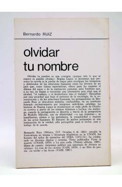 Contracubierta de LA RED DE JONAS. OLVIDAR TU NOMBRE (Bernardo Ruiz) Premia 1982