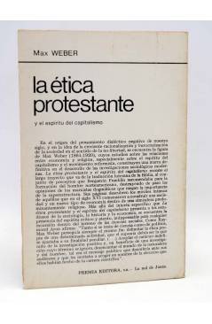 Contracubierta de LA RED DE JONAS. LA ÉTICA PROTESTANTE Y EL ESPÍRITU DEL CAPITALISMO (Max Weber) Premia 1979