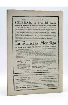 Contracubierta de LAS NOVELAS DEL CORAZÓN. LA PRINCESA MENDIGA 24 (Hugo De América) Vecchi Circa 1920