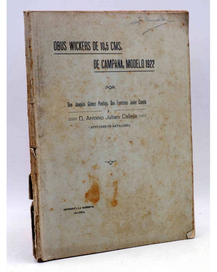 Cubierta de OBÚS WICKERS DE 105 CMS DE CAMPAÑA MODELO 1922. TABLAS Y LÁMINAS (Antonio Juliani Y Calleja) La Minerva 1922